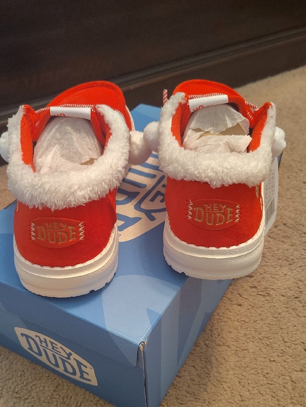 Hey Dude Red Slip-On Pom Cozy Lined Shoes-Mrs Claus - Picture 5 of 8